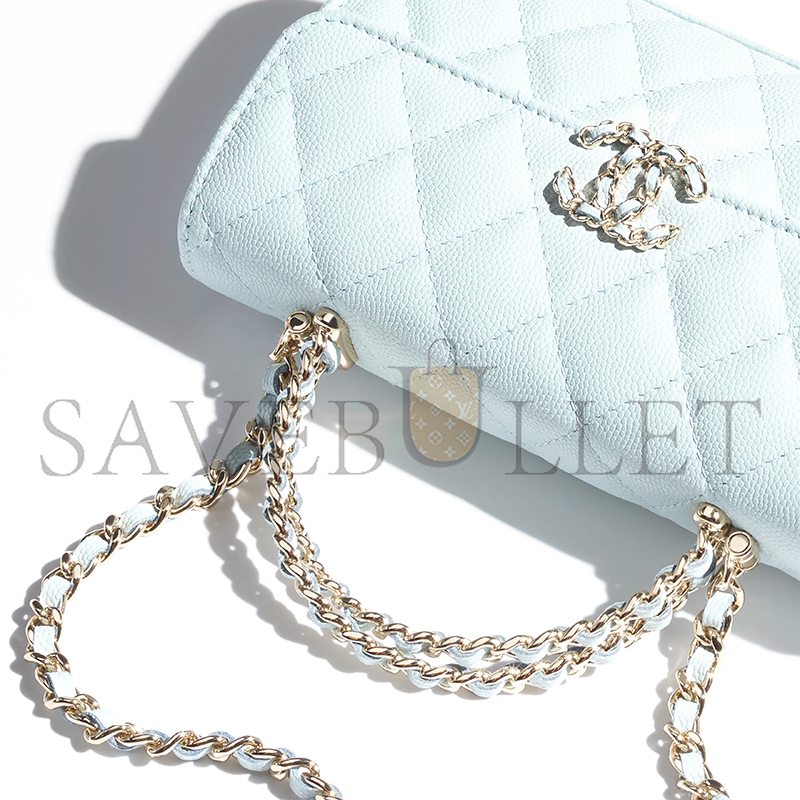 Ch*el master flap phone holder with chain grained shiny ap3238 (18*10*4.5cm)